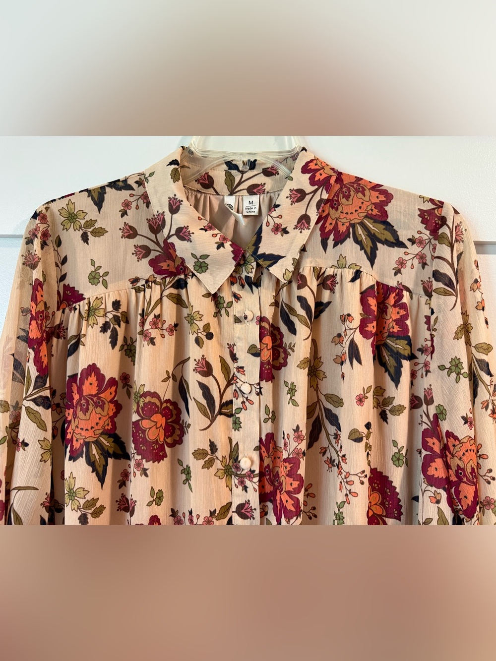 Floral Ruffle Hem Button-Up Tunic - Picture 2 of 3